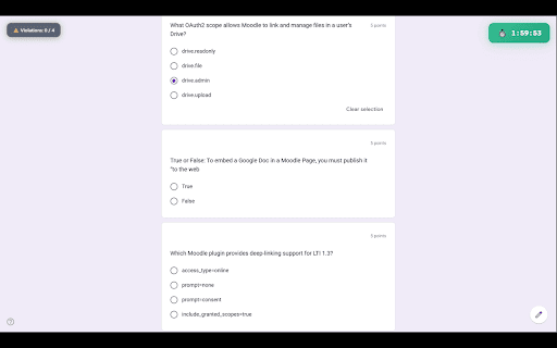 CRC Exam Lockdown :: Exam proctoring extension for CRC — locks down Google Forms with a 2-hour timer and reports to Google Sheets