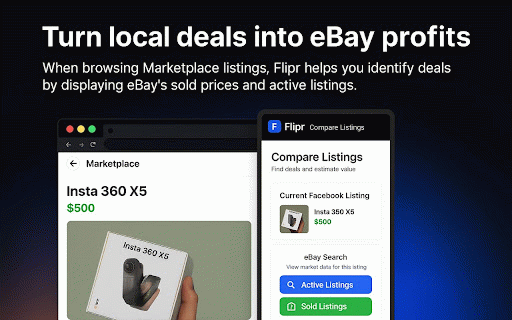 Flipr - eBay Reselling Profit Calculator :: Facebook Marketplace to eBay profit calculator. Calculate eBay fees, profit margins, and create competitive offers for reselling.