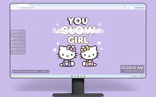 Hello Kitty - You Glow Girl Cute Live Wallpaper :: Hello Kitty duo with inspirational 'You Glow Girl' message on soft purple starry background.