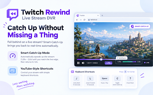 Twitch Rewind: Live Stream DVR :: Rewind live Twitch streams to any moment. Includes a simple progress slider, keyboard shortcuts, and a smart catch-up mode.