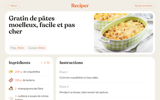 Reciper :: View cooking recipes ad-free on a clean layout, with favorites and history.