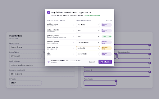 CopyWizard: Form Mapper — Copy Between Sites :: Map form fields intelligently. Save profiles, reuse everywhere. Copy once, paste anywhere.