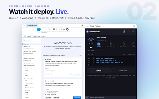 DeployWizard :: Deploy Salesforce metadata between orgs in a few clicks from a side panel.