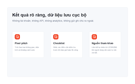 LED Pitch Advisor :: Ước tính nhanh pixel pitch và checklist chọn màn hình LED cho phòng họp, hội trường, quảng cáo.