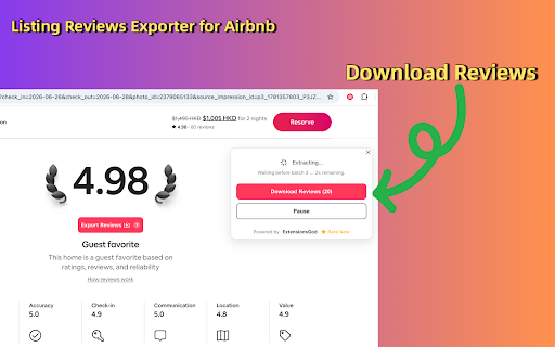 Listing Reviews Exporter for Airbnb :: Export Airbnb listing reviews to CSV, Excel, or JSON for easier analysis, reporting, and recordkeeping.
