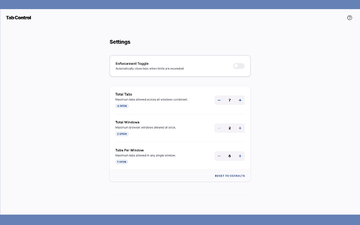 tab-control :: Take control of your browsing habits with Tab Control, a lightweight Chrome extension that helps you stay focused and organized.…