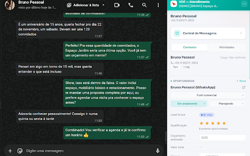VOE — Atendimento WhatsApp :: Painel de atendimento da VOE no WhatsApp Web. Fallback para quando a conexão principal do módulo Conversas estiver indisponível.