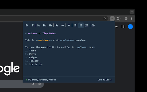 Tiny Notes :: A tiny app in a popup for write quickly your notes.
