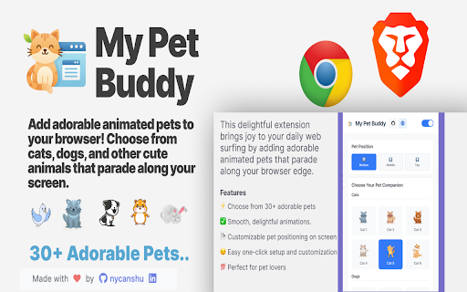 My Pet Buddy - Virtual Pet Companion :: Add adorable animated pets to your browser! Choose from cats, dogs, and other cute animals that parade along your screen.