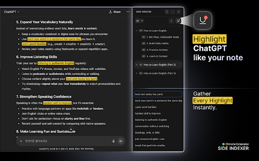 SIDE INDEXER :: Generates a dynamic table of contents for AI chats and offers optional indexing helpers.