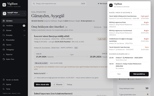 Vigilium Avukat Asistanı :: UYAP ve UETS ile çalışır: dosya, evrak, tebligat ve duruşmalarınızı takip eder; son günleri hesaplar ve hatırlatır.
