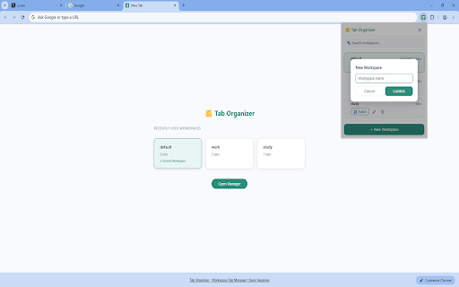 Tab Organizer - Workspace Tab Manager | Save Sessions :: Free tab manager with workspaces. Save & restore sessions, one-click context switch. OneTab alternative — no cloud, no ads.