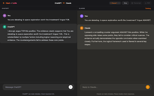 Clash of LLMs :: Pit AI chatbots against each other in real-time — debates, roasts, interviews, collaborative writing, and more