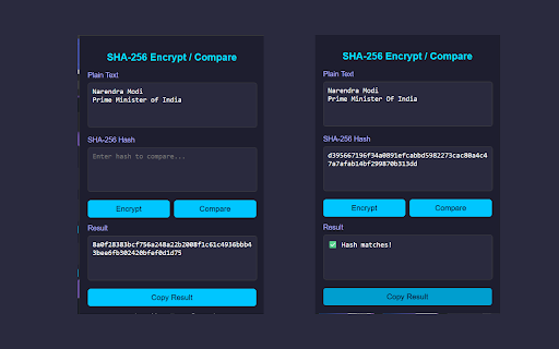 SHA-256 Encrypt / Decrypt Tool :: Encrypt text to SHA-256 and compare hashes.