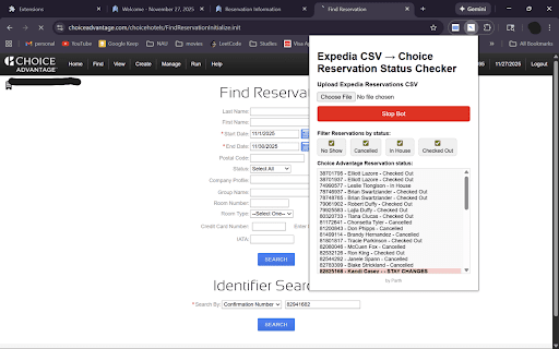 Expedia → Choice Advantage Reservation Validator :: Helps during Reconciliation, check all the Reservation from expedia in choice advantage.