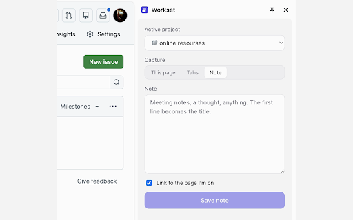 Workset :: Everything for one piece of work — tabs, docs, notes — in one place.