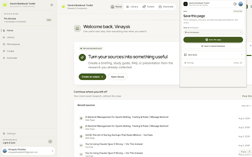 Gemini Notebook Toolkit: Import & Export (NotebookLM) :: Import & export Gemini Notebook (NotebookLM) sources. Save ChatGPT, Claude & Gemini chats, YouTube & web pages in 1 click.