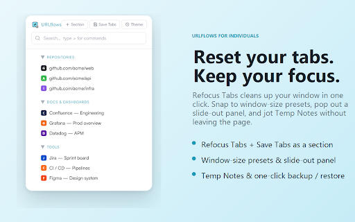 URLflows for Individuals :: A sleek bookmark manager in your browser sidebar.