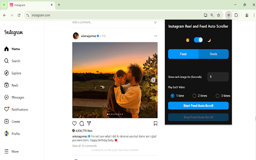 Reel and Feed Auto Scroller :: Automatically scrolls through Instagram posts and reels with smart timing