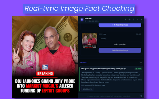 FactLens: Live Fact Checker :: Live evidence backed fact checking for videos, podcasts, streams, meetings, and images.