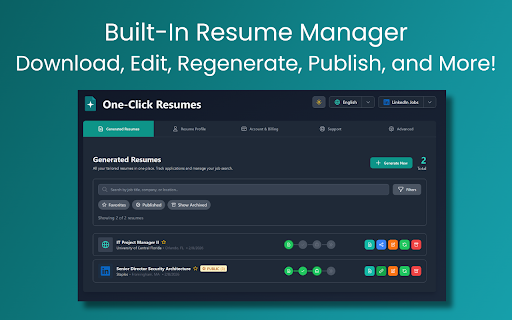 One-Click Resumes - AI Resume Builder :: Create AI-tailored resumes in one click from job postings on LinkedIn, Indeed, Glassdoor & 100,000+ employer sites.