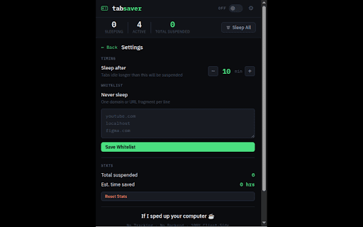 Tab Memory Saver :: Unused tabs sleep automatically. No tracking, no backend, 100% client-side.