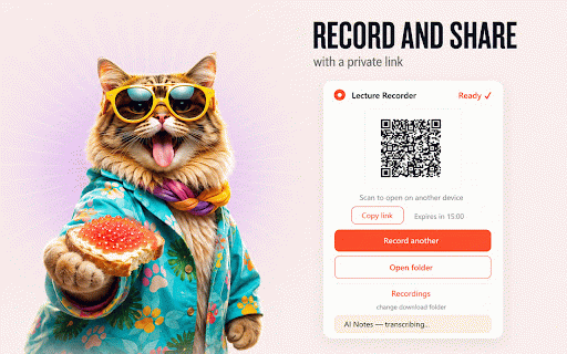 Lecture Recorder :: One-click lecture recorder. Record audio + mic or video in any browser tab. AI notes online: summary, key points, transcript.