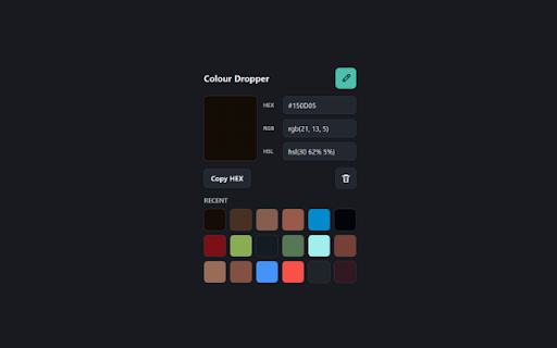 Local Colour Dropper :: A small local colour picker that uses Chrome's built-in eyedropper and stores recent picks locally.