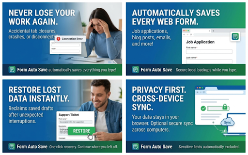 Form Auto Save :: Instantly save your form progress in the background and recover lost work.