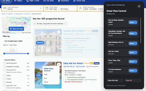 Hotel View Control :: Locally hide or dim hotel results you have already reviewed.