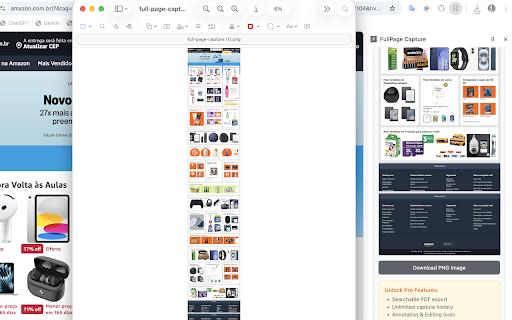 Fullpage Capture :: Capture páginas inteiras em PNG. O Pro adiciona PDF pesquisável, histórico completo, edição e salvamento em uma pasta escolhida.