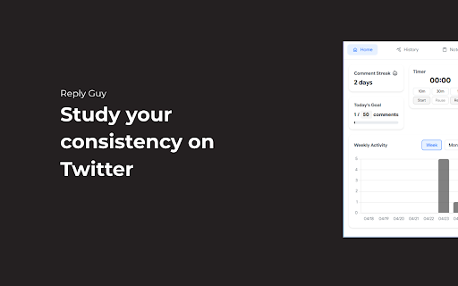 Reply Guy - Count Twitter Comments :: Track your Twitter comments with daily stats, streak counter, and visualized activity
