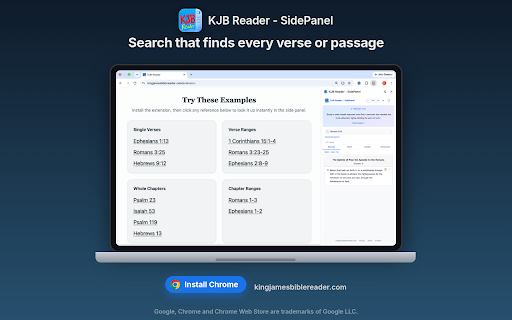 KJB Reader - SidePanel :: Search, read, and look up King James Bible verses from any web page via sidebar panel.