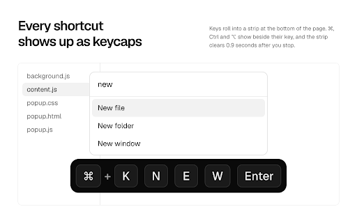Show Clicks & Keystrokes on Screen – InputCast :: Shows mouse clicks, drags, scrolls, keystrokes and shortcuts on screen, for screen recordings, screencasts, demos and tutorials.