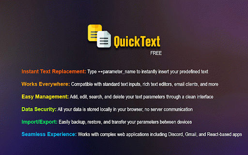 QuickText :: Replace text patterns with predefined values instantly