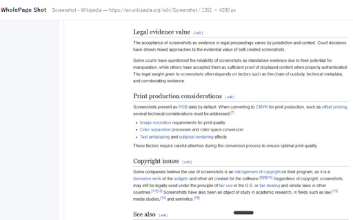 WholePage Shot - Full Page Screenshot to PNG & PDF :: Save the page you are viewing, from top to bottom, as a single image or PDF.