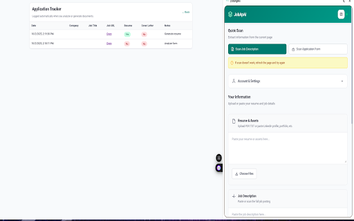 JobApAI :: Analyze a CV and job description to generate field-by-field suggestions for job application forms via a side panel.