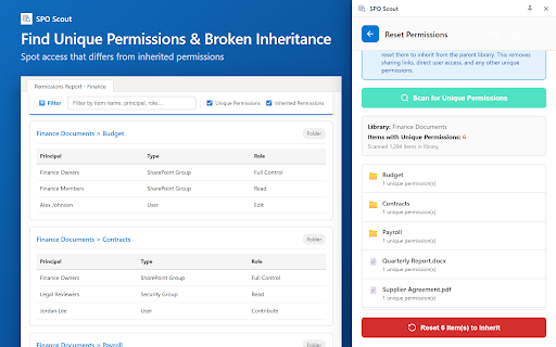SPO Scout – SharePoint Permissions & Admin Tools :: Audit SharePoint permissions, sharing, storage and libraries directly in your browser — without PowerShell.