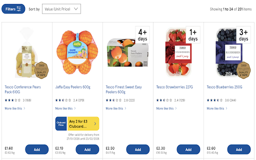 Supermarket Unit Value :: Adds a 'Value' sort option to UK supermarket sites, sorting products by unit price. Supports Tesco, Sainsbury's & Waitrose.