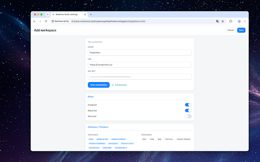 Redmine Notify :: Never miss what's going on in your Redmine. Get notified directly in your browser from multiple Redmine workspaces.