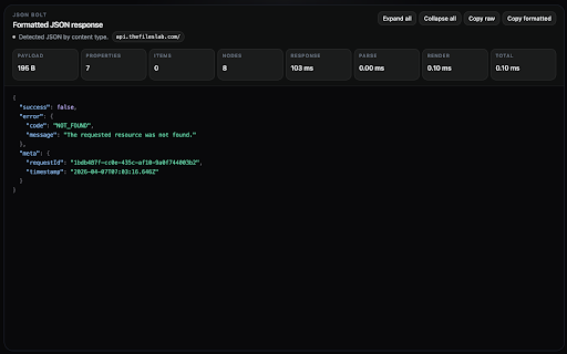 JSON Bolt :: Lightning-fast JSON formatter and syntax highlighter for raw JSON pages.