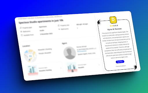 Kyna AI Reviewer – Smart Property Insights for Zillow & More :: Get instant AI property reviews on Zillow, Redfin, Bayut & Property Finder while browsing listings.
