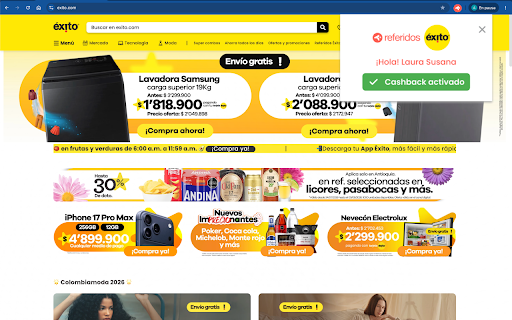 Referidos Éxito :: Activa tu cashback y gana hasta el 6% en tus compras.
