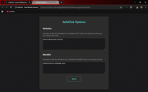 SafeClick - Fake Website Detector :: Detects phishing and suspicious websites using ML backend.