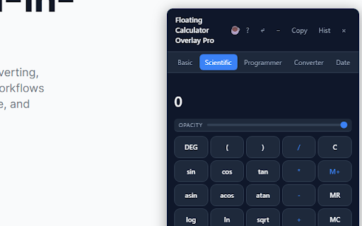 Floating Calculator Overlay Pro :: A draggable floating calculator that works on any webpage—instant calculations anywhere while browsing.