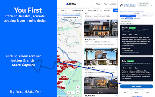Zillow Scraper: Export Listings, Agents & Reviews to CSV :: Zillow Scraper: Export Listings, Agents & Reviews. One-click Zillow data extraction for real estate leads and property details.