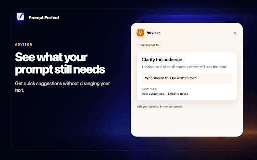 Prompt Perfect :: Refine drafts with Prompt Perfect, an AI prompt optimizer and prompt generator to improve, review, save and reuse text in AI chats.