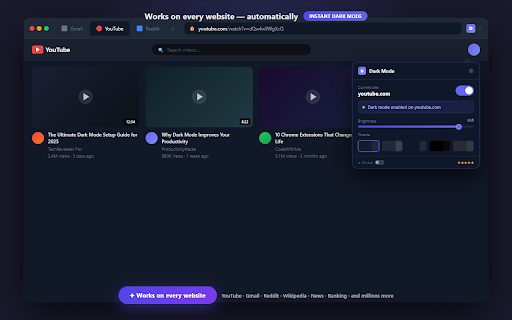 Dark Mode for Chrome :: One-click dark mode for any website. Reduce eye strain with beautiful dark themes. Adjust brightness per site.