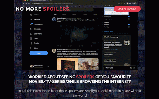 No More Spoilers :: A Chrome Extension that can hide all the spoilers in a website for your upcoming movie/TV-series in your watch-list!