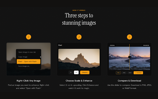Pixel :: AI-powered image upscaling. Right-click any image to enhance it instantly.
